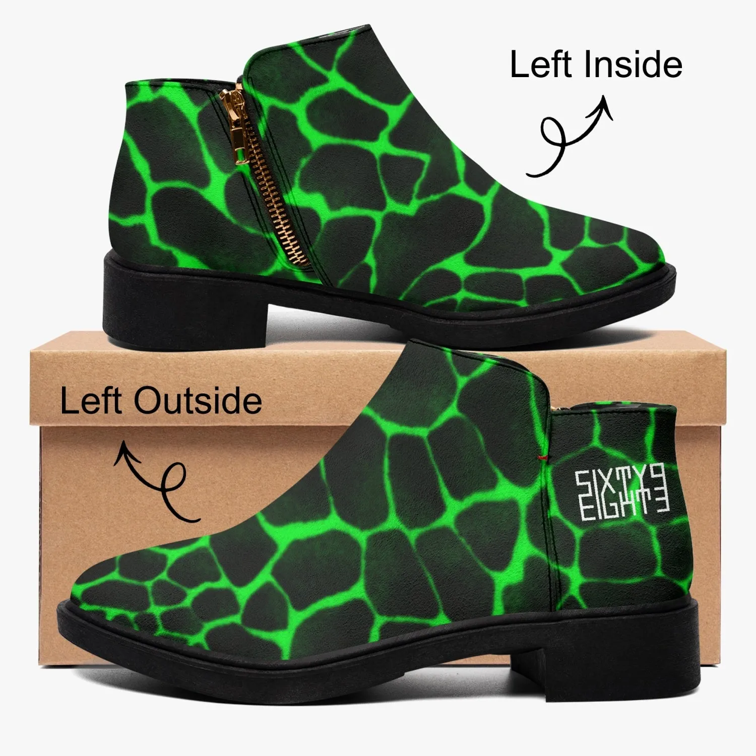 Sixty Eight 93 Logo White Boa Black Lime Suede Zipper Boots