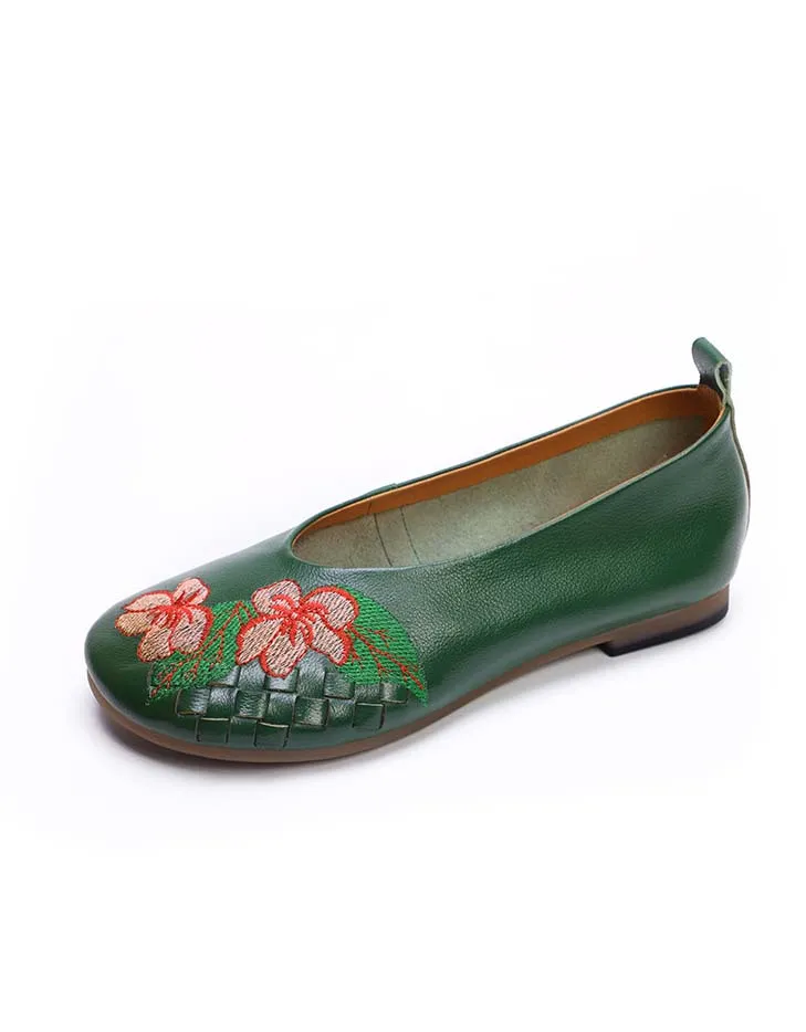 Spring Embroidered Retro Leather Flats