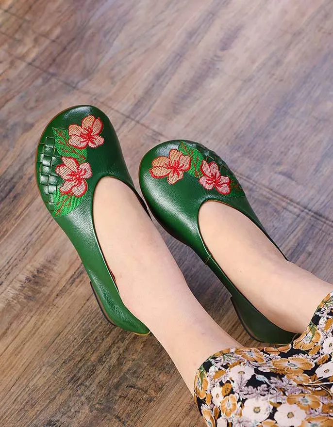 Spring Embroidered Retro Leather Flats