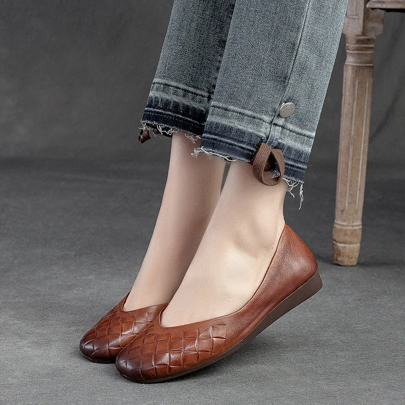 Women Retro Pliad Cowhide Casual Flats